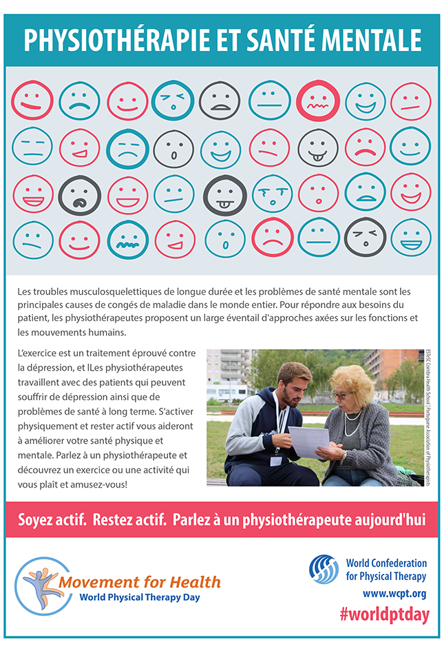 Thumbnail image for World PT Day 2018 poster: physical therapy and mental health in French