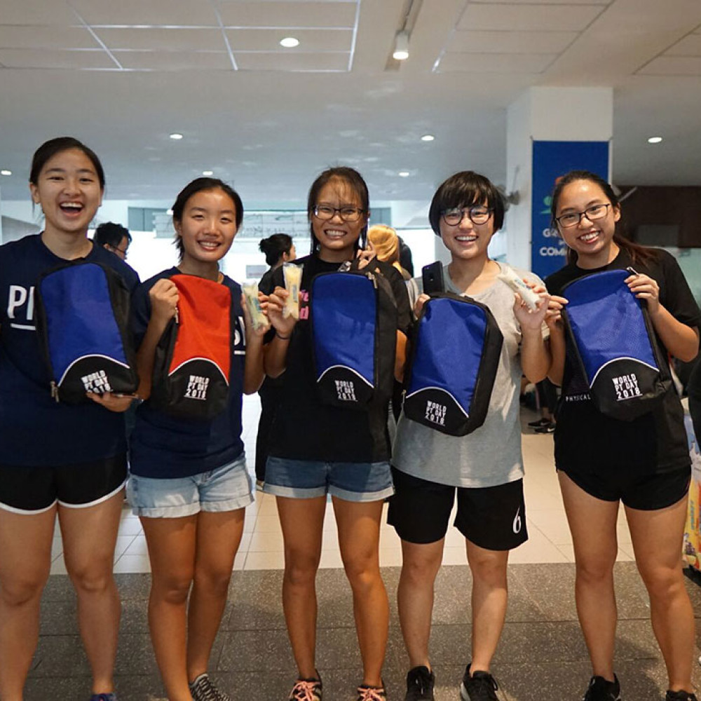 Photograph showing a celebration held in Singapore to mark World PT Day 2018