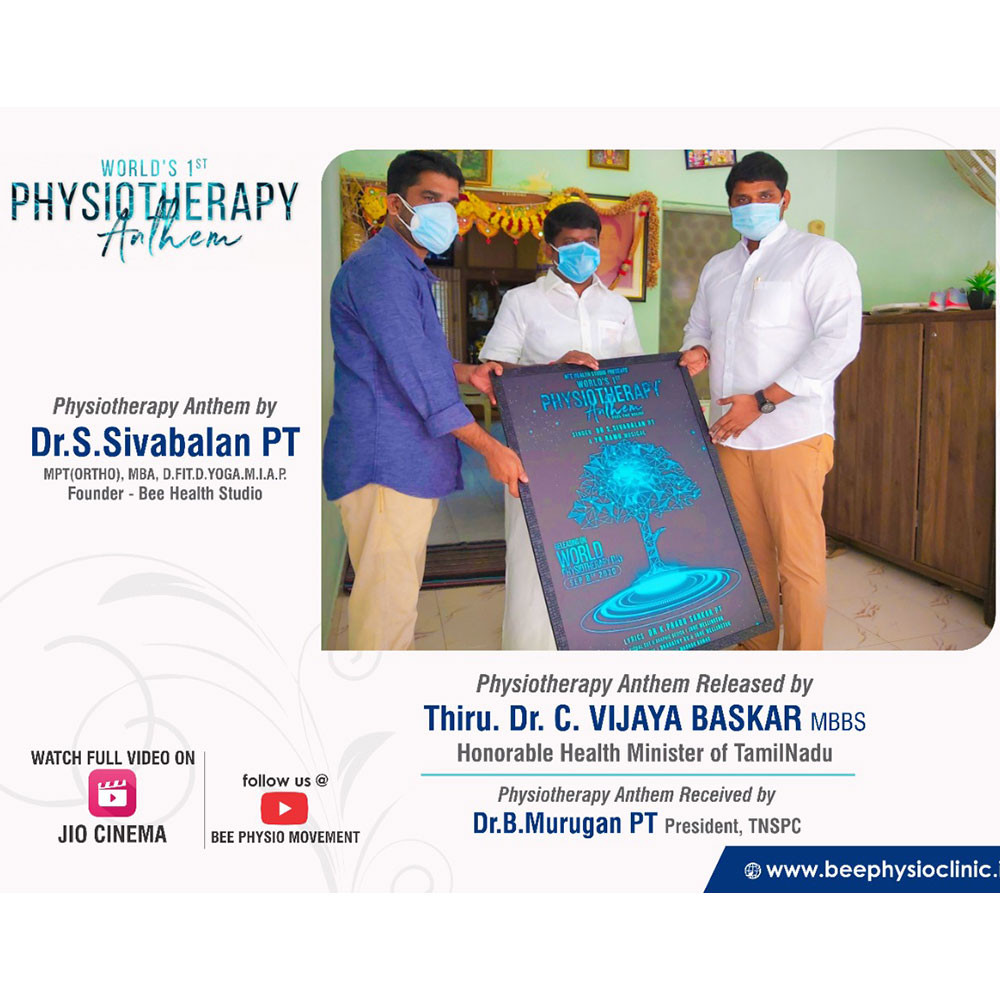 Photograph of BEE Health Studio's receiving poster for physiotherapy anthem launched for World PT Day 2020